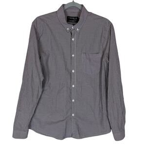 Topman Shirt Mens Large Brown Gray Gingham Check Long Sleeve Casual Button-Up